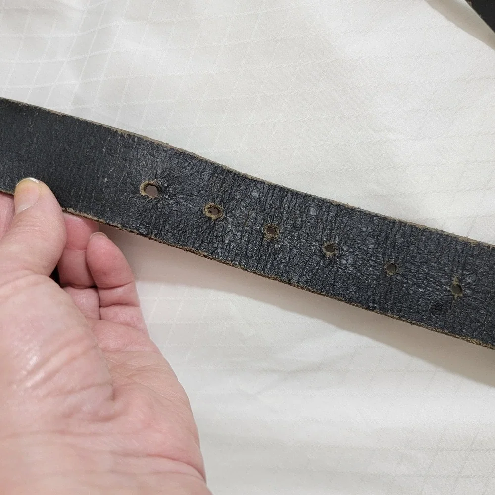 VTG Ann Taylor Black Leather Belt Made in England Silver Square Buckle Womens L